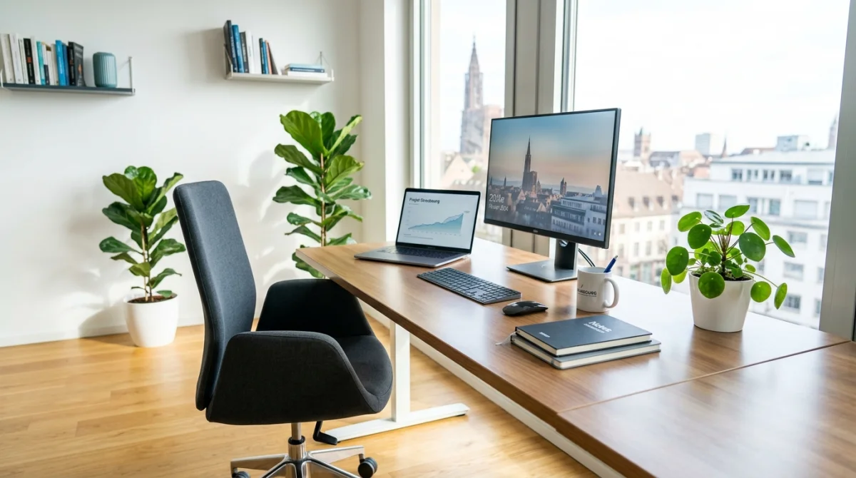 Bureau moderne et impeccable à Strasbourg, offrant un espace de travail propre et professionnel.