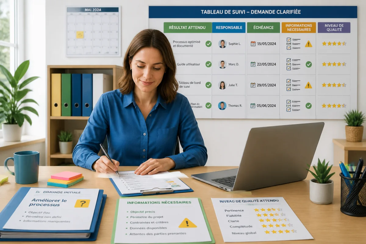 Professionnelle appliquant des méthodes pour améliorer la gestion des tâches sur un tableau de suivi structuré