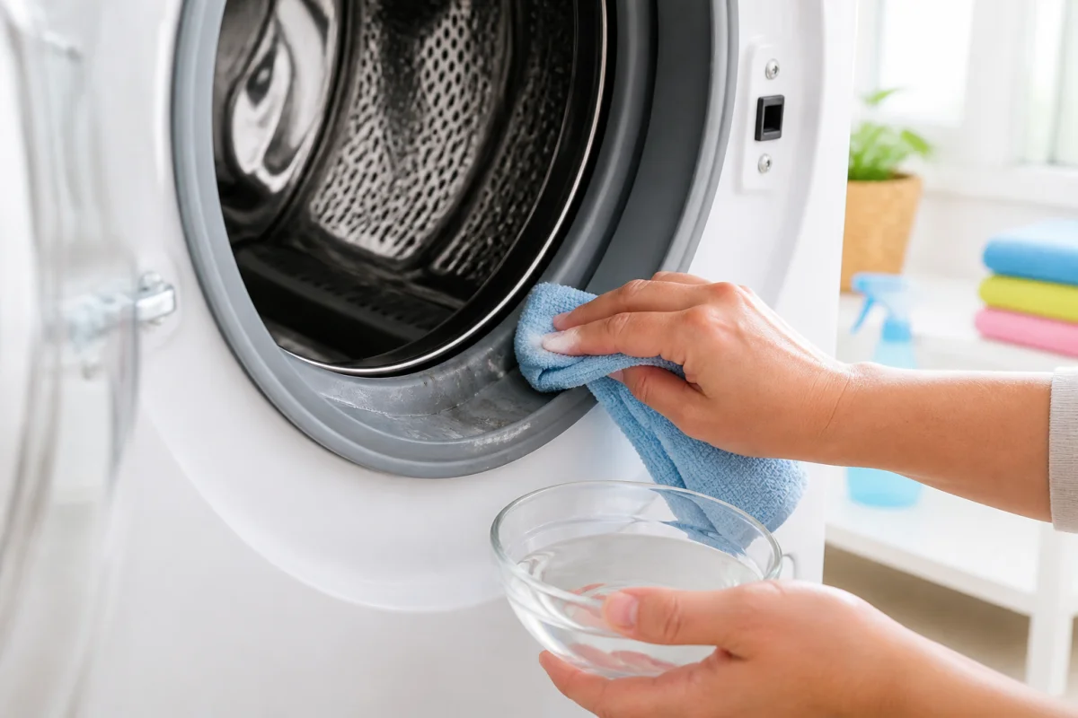 Comment nettoyer le caoutchouc de la machine à laver avec du vinaigre blanc et un chiffon microfibre